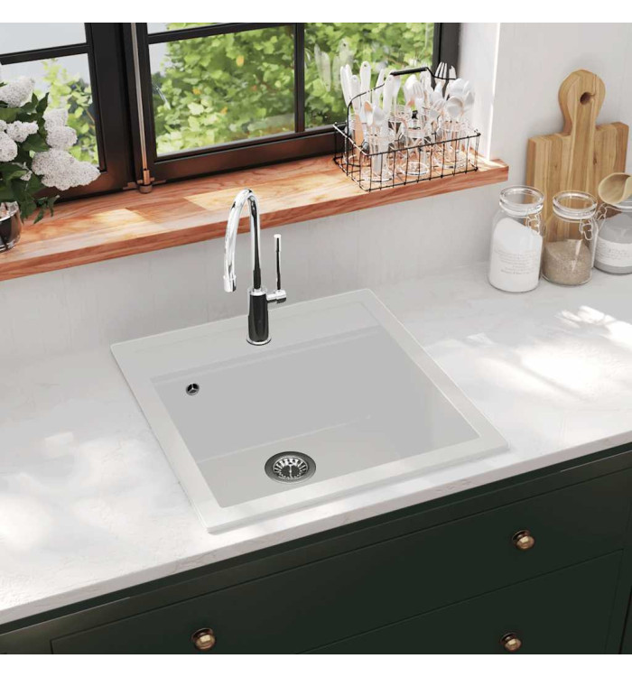 Évier de cuisine Granit Seul lavabo Blanc | Mobilier & Déco