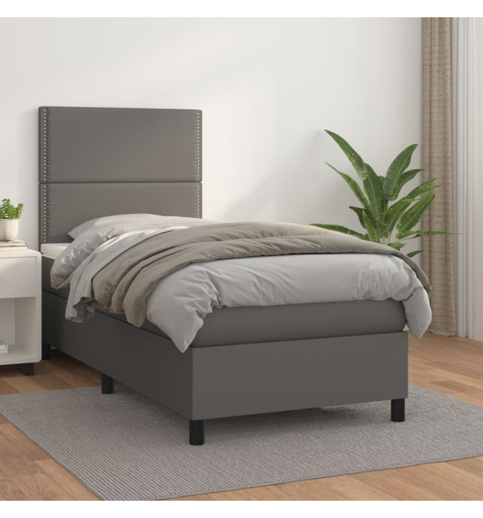 Sommier à lattes de lit avec matelas Gris 90x190 cm Similicuir | Mobilier & Déco