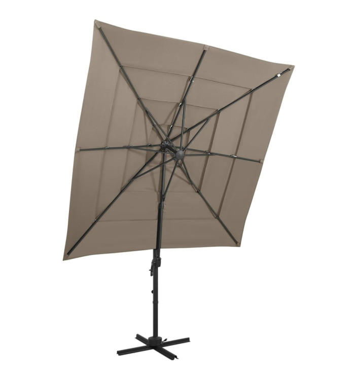 Parasol de jardin à 4 niveaux avec mât en aluminium taupe | Mobilier & Déco