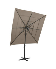 Parasol de jardin à 4 niveaux avec mât en aluminium taupe | Mobilier & Déco