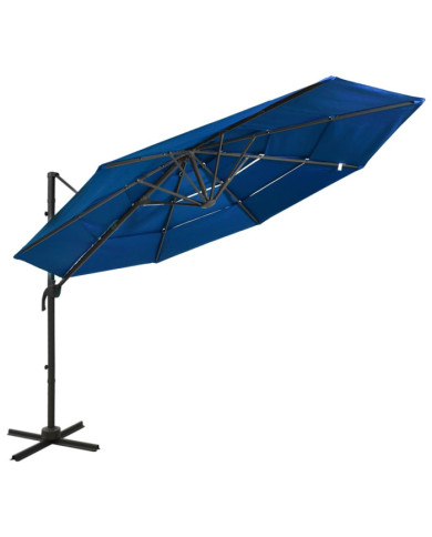 Parasol de jardin à 4 niveaux avec mât en aluminium bleu azuré | Mobilier & Déco