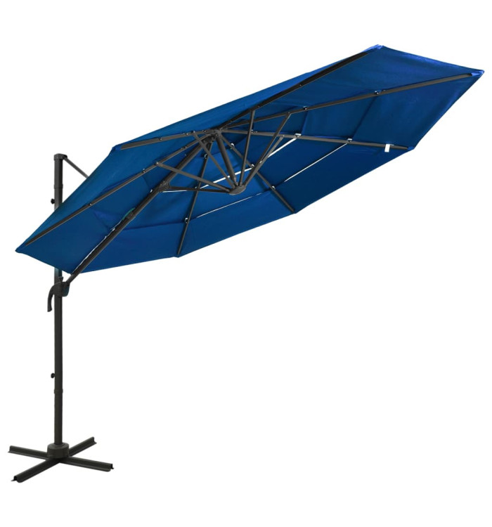Parasol de jardin à 4 niveaux avec mât en aluminium bleu azuré | Mobilier & Déco