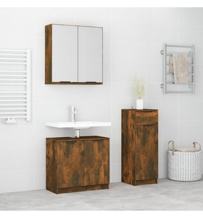 Ensemble d'armoires de salle de bain 3 pcs chêne fumé | Mobilier & Déco