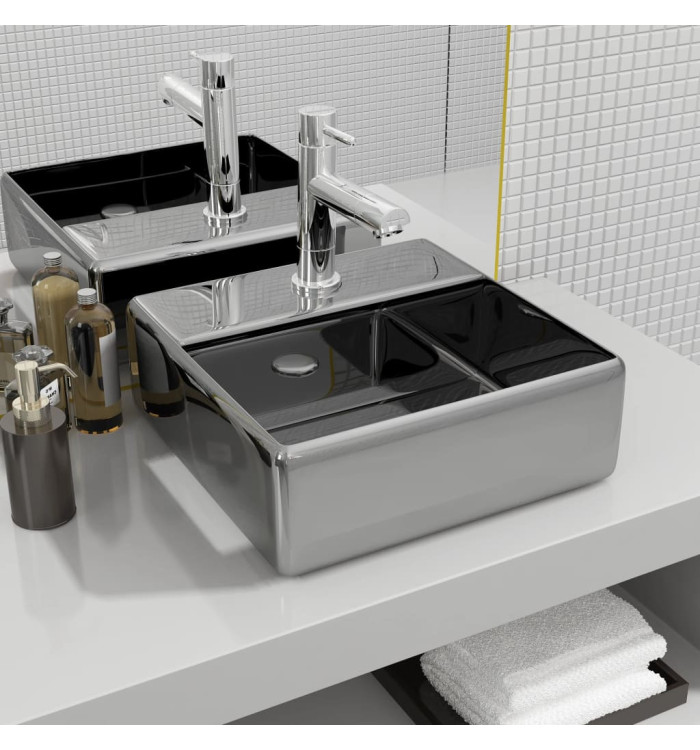Lavabo avec trou pour robinet 38x30x11,5 cm Céramique Argenté | Mobilier & Déco