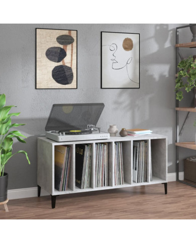Armoire à disques gris béton 100x38x48 cm bois d'ingénierie | Mobilier & Déco