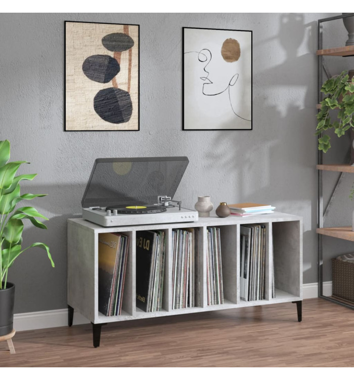 Armoire à disques gris béton 100x38x48 cm bois d'ingénierie | Mobilier & Déco