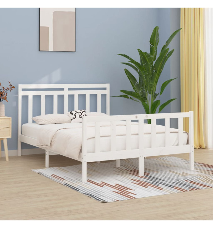 Cadre de lit sans matelas blanc bois de pin massif 150x200 cm | Mobilier & Déco