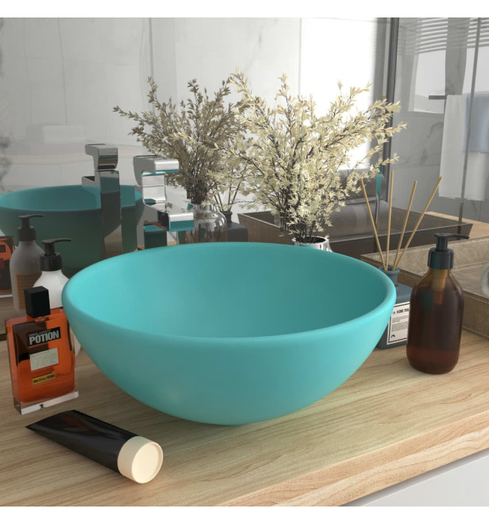 Lavabo rond de salle de bain Vert clair mat 32,5x14cm Céramique | Mobilier & Déco
