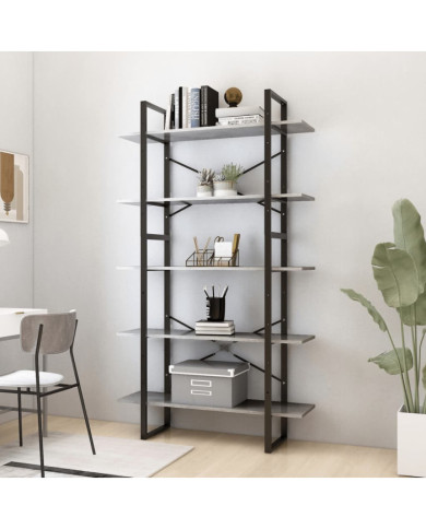 Bibliothèque à 5 niveaux Gris béton 100x30x175 cm | Mobilier & Déco