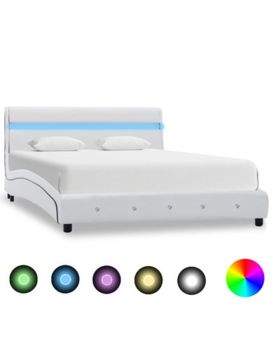 Cadre de lit avec LED Blanc Similicuir 160 x 200 cm | Mobilier & Déco