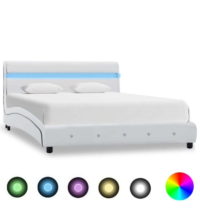 Cadre de lit avec LED Blanc Similicuir 160 x 200 cm | Mobilier & Déco