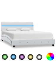 Cadre de lit avec LED Blanc Similicuir 160 x 200 cm | Mobilier & Déco