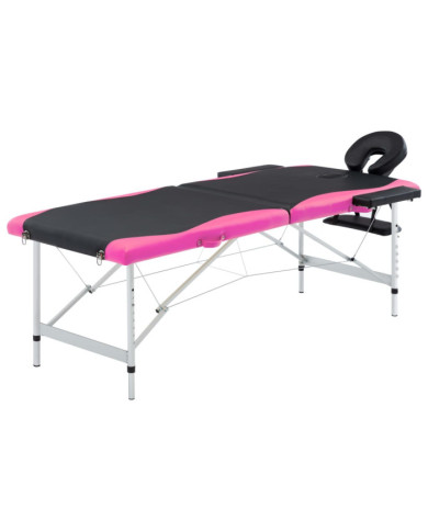 Table de massage pliable 2 zones Aluminium Noir et rose | Mobilier & Déco