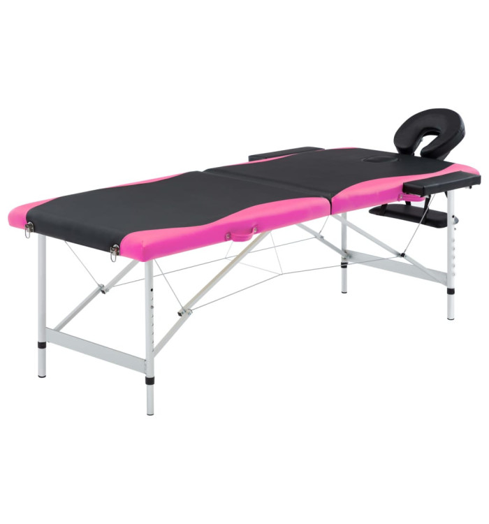 Table de massage pliable 2 zones Aluminium Noir et rose | Mobilier & Déco