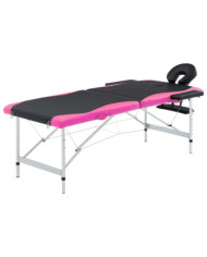 Table de massage pliable 2 zones Aluminium Noir et rose | Mobilier & Déco