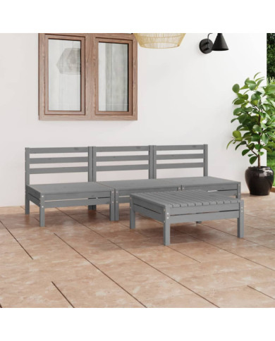 Salon de jardin 4 pcs Gris Bois de pin massif | Mobilier & Déco