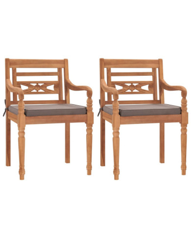 Chaises Batavia lot de 2 avec coussins gris foncé Bois de teck | Mobilier & Déco