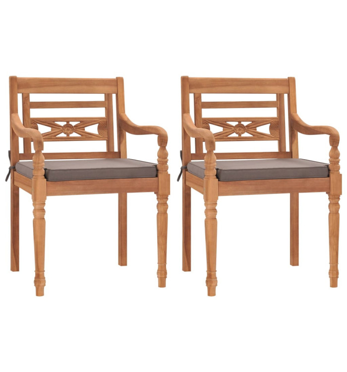 Chaises Batavia lot de 2 avec coussins gris foncé Bois de teck | Mobilier & Déco
