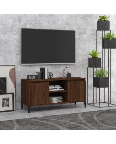 Meuble TV avec pieds en métal Chêne marron 103,5x35x50 cm | Mobilier & Déco