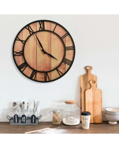 Horloge murale 39 cm Marron et noir MDF et fer | Mobilier & Déco