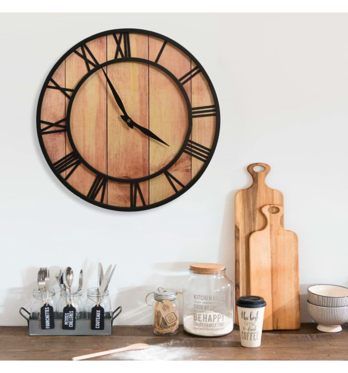 Horloge murale 39 cm Marron et noir MDF et fer | Mobilier & Déco