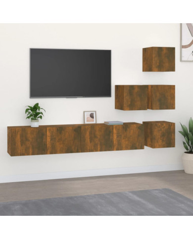 Meuble TV mural Chêne fumé Bois d'ingénierie | Mobilier & Déco