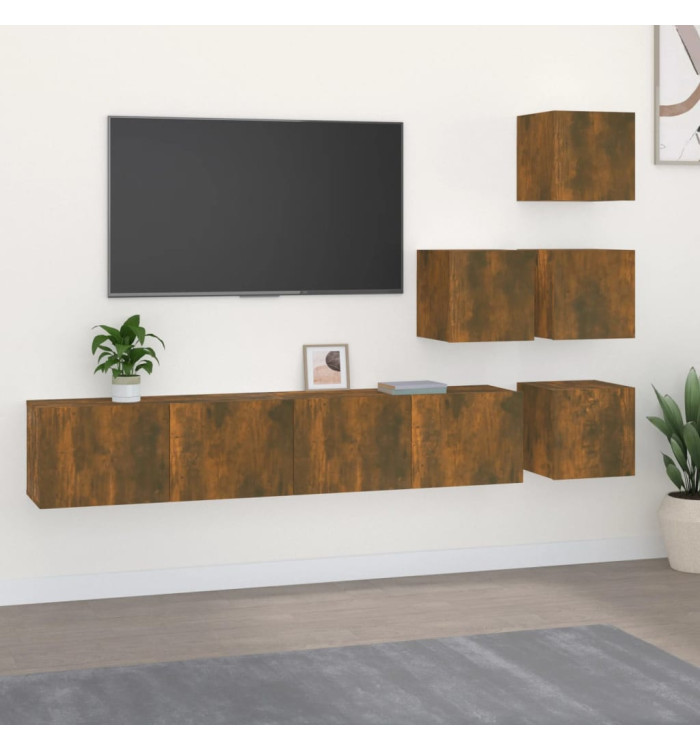 Meuble TV mural Chêne fumé Bois d'ingénierie | Mobilier & Déco