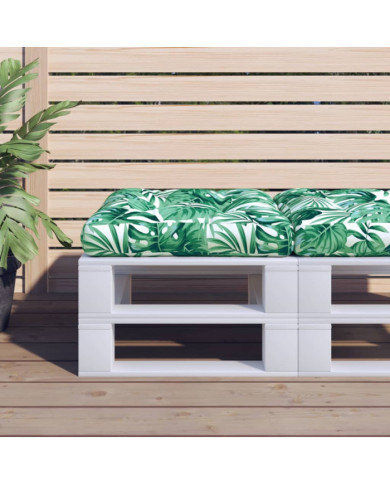 Coussin de palette motif de feuilles 58x58x10 cm tissu | Mobilier & Déco