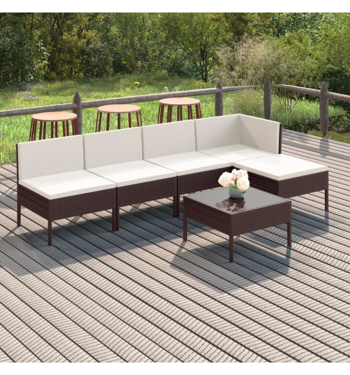 Salon de jardin 6 pcs avec coussins Résine tressée Marron | Mobilier & Déco