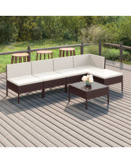 Salon de jardin 6 pcs avec coussins Résine tressée Marron | Mobilier & Déco