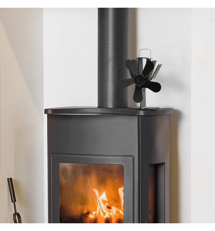 Ventilateur de poêle alimenté par chaleur 5 pales Noir | Mobilier & Déco
