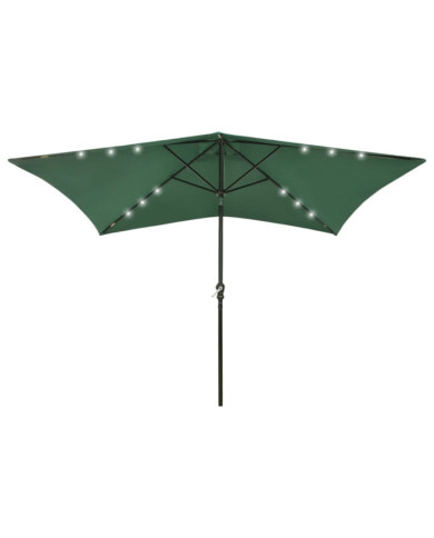 Parasol de jardin avec LED et mât en acier Vert 2x3 m | Mobilier & Déco