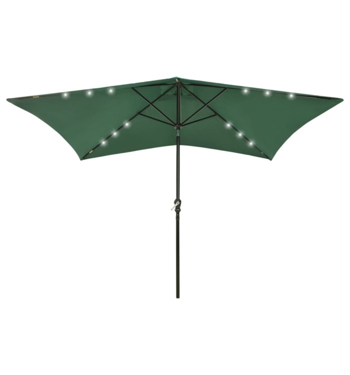 Parasol de jardin avec LED et mât en acier Vert 2x3 m | Mobilier & Déco