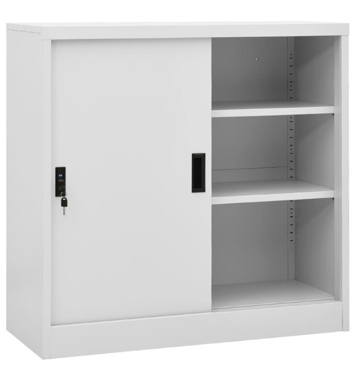 Armoire de bureau porte coulissante Gris clair 90x40x90cm Acier | Mobilier & Déco