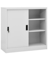 Armoire de bureau porte coulissante Gris clair 90x40x90cm Acier | Mobilier & Déco