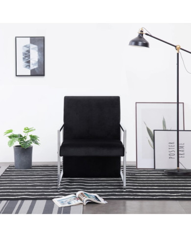 Fauteuil avec pieds chromés Noir Velours | Mobilier & Déco