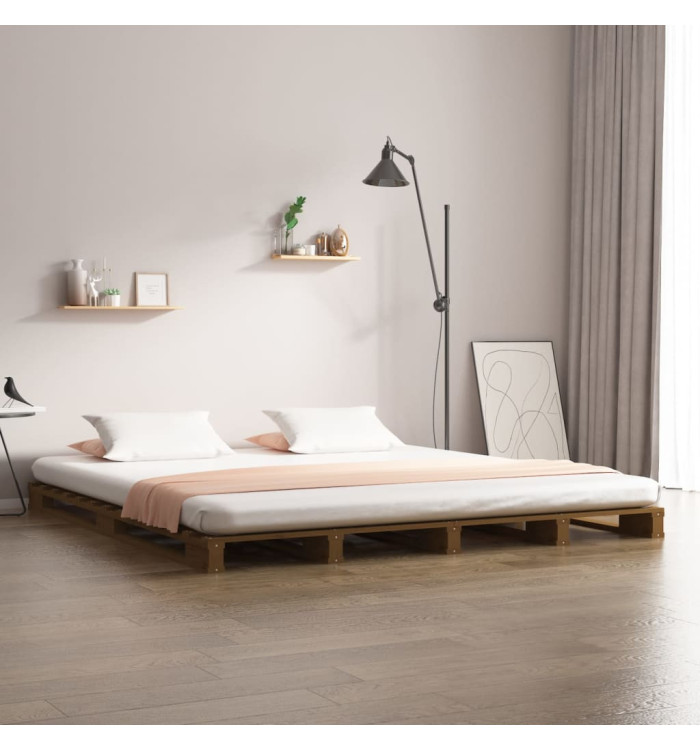 Lit de palette sans matelas marron miel 140x190 cm bois massif | Mobilier & Déco