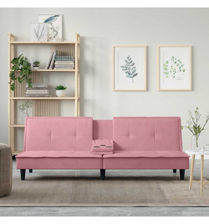 Canapé-lit avec porte-gobelets rose velours | Mobilier & Déco