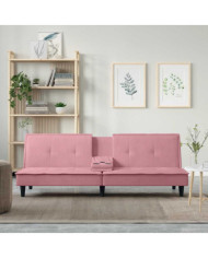 Canapé-lit avec porte-gobelets rose velours | Mobilier & Déco