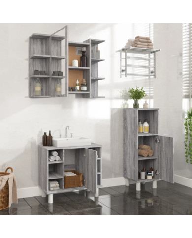 Ensemble d'armoires de salle de bain 3 pcs sonoma gris | Mobilier & Déco
