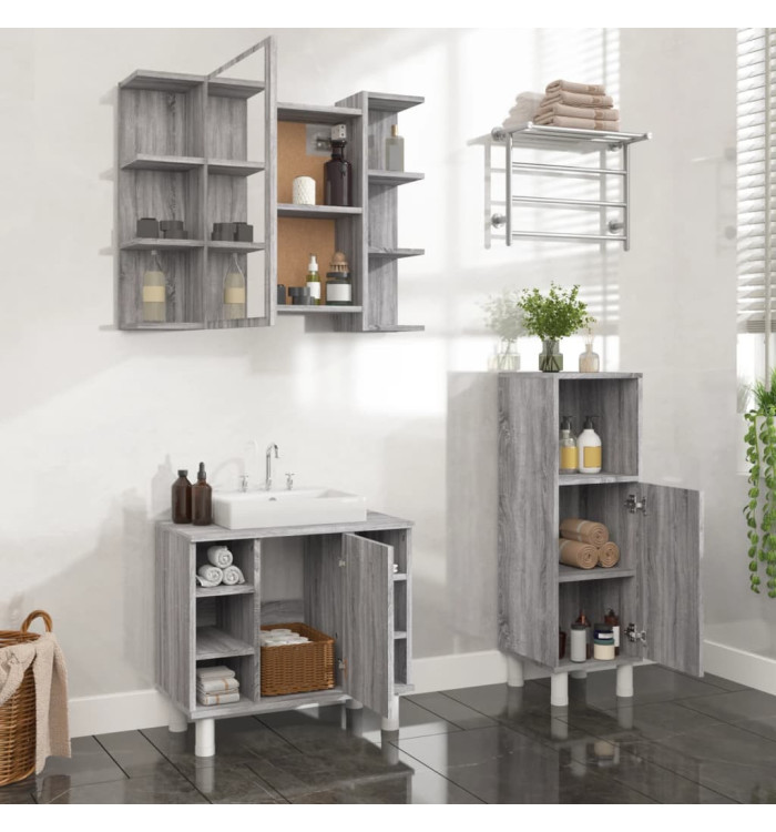Ensemble d'armoires de salle de bain 3 pcs sonoma gris | Mobilier & Déco