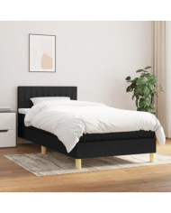 Sommier à lattes de lit avec matelas Noir 100x200 cm Tissu | Mobilier & Déco