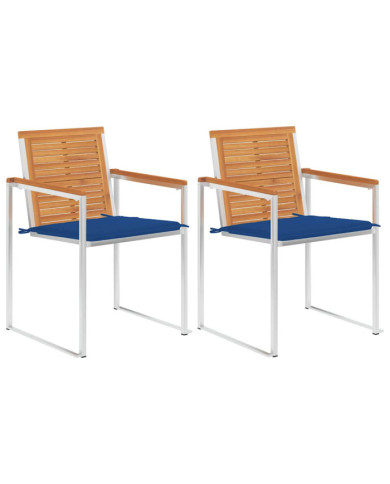 Chaises de jardin avec coussins lot de 2 Acacia solide et acier | Mobilier & Déco