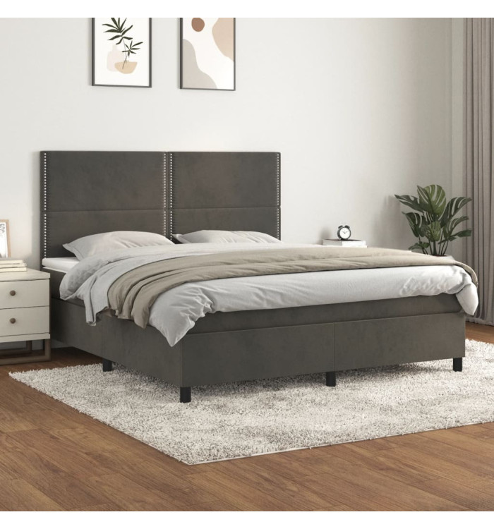Sommier à lattes de lit et matelas Gris foncé 160x200cm Velours | Mobilier & Déco