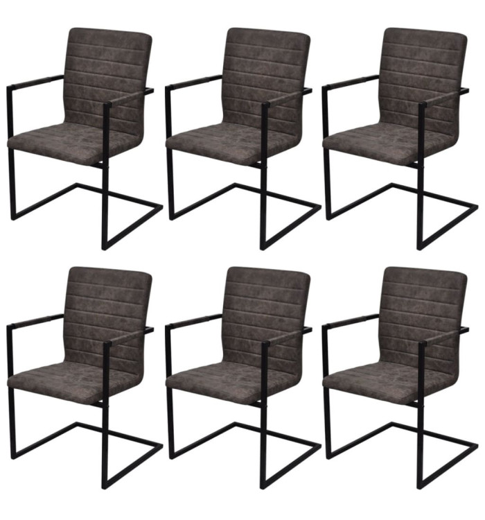 Chaises à manger cantilever lot de 6 marron similicuir | Mobilier & Déco