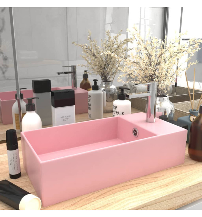 Lavabo de salle de bain avec trop-plein Céramique Rose | Mobilier & Déco