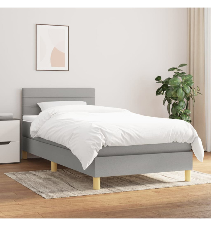 Sommier à lattes de lit avec matelas Gris clair 90x200 cm Tissu | Mobilier & Déco