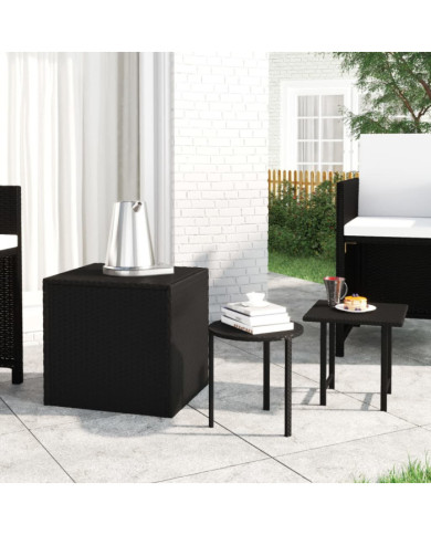 Tables d'appoint 3 pcs noir résine tressée | Mobilier & Déco