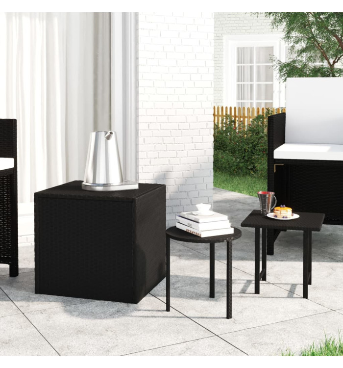 Tables d'appoint 3 pcs noir résine tressée | Mobilier & Déco