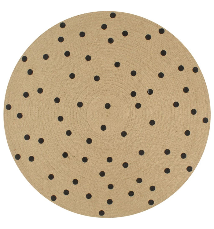 Tapis fait à la main Jute avec imprimé à pois 90 cm | Mobilier & Déco